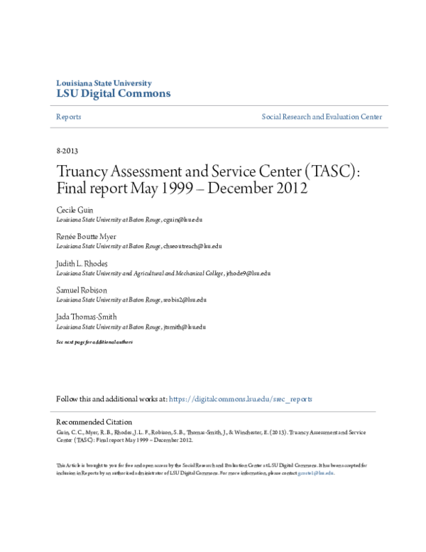 (PDF) Truancy Assessment and Service Center (TASC): Final report May ...
