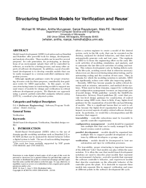 (PDF) Structuring simulink models for verification and reuse