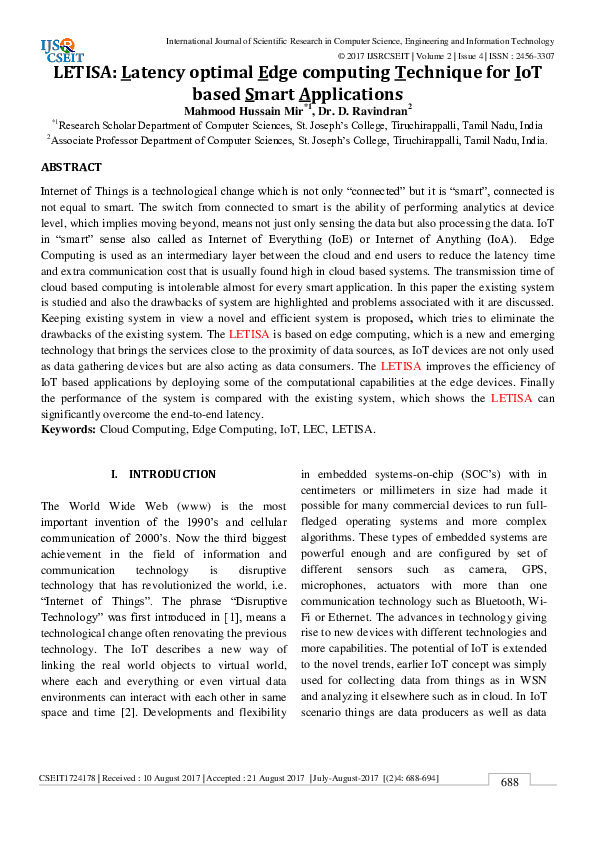 (PDF) LETISA: Latency optimal Edge computing Technique for IoT based ...