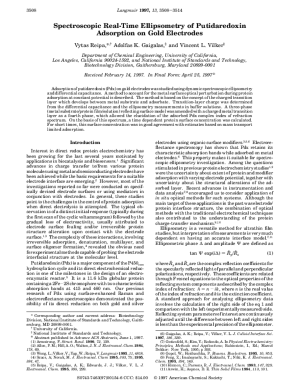 (PDF) Spectroscopic Real-Time Ellipsometry of Putidaredoxin Adsorption ...