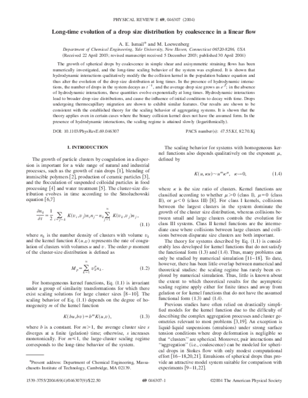 (PDF) Long-time evolution of a drop size distribution by coalescence in ...