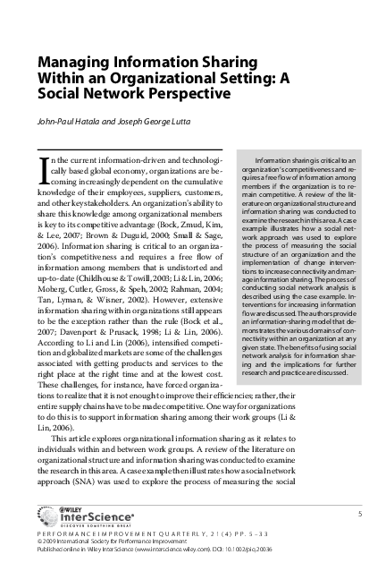 (PDF) Managing information sharing within an organizational setting: A ...