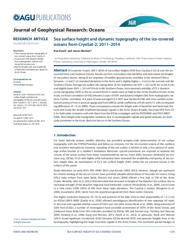 (PDF) Sea surface height and dynamic topography of the ice‐covered ...