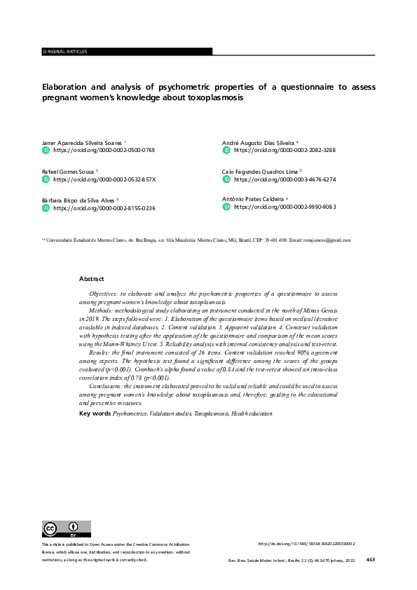 (PDF) Elaboration and analysis of psychometric properties of a ...
