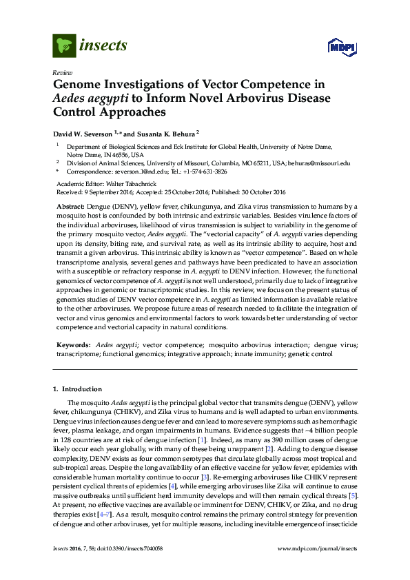 (PDF) Genome Investigations of Vector Competence in Aedes aegypti to ...