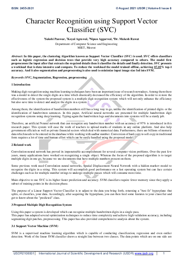 (PDF) Character Recognition using Support Vector Classifier (SVC)