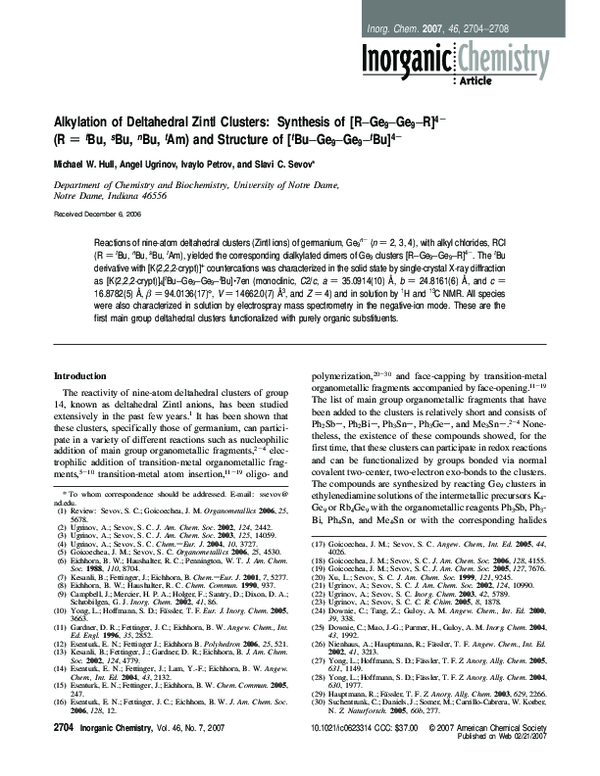 (PDF) Alkylation of Deltahedral Zintl Clusters: Synthesis of [R−Ge9−Ge9 ...