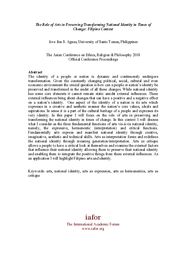 (PDF) The Role of Arts in Preserving/Transforming National Identity in ...