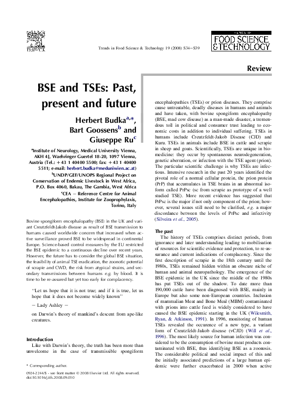 (PDF) BSE and TSEs: Past, present and future