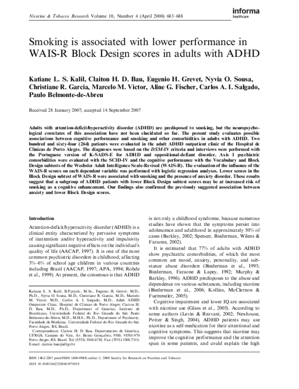 (PDF) Smoking is associated with lower performance in WAIS-R Block ...