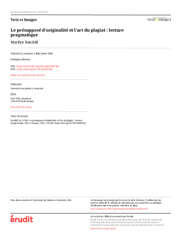 (PDF) Le présupposé d’originalité et l’art du plagiat : lecture pragmatique