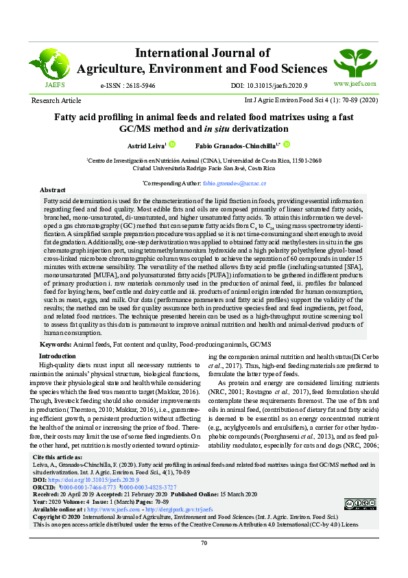 (PDF) Fatty acid profiling in animal feeds and related food matrixes ...