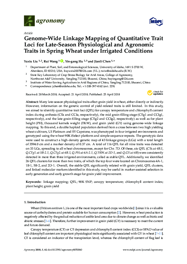 (PDF) Genome-Wide Linkage Mapping of Quantitative Trait Loci for Late ...
