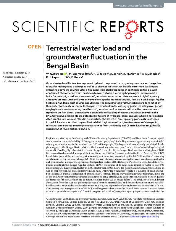 (PDF) Terrestrial water load and groundwater fluctuation in the Bengal ...