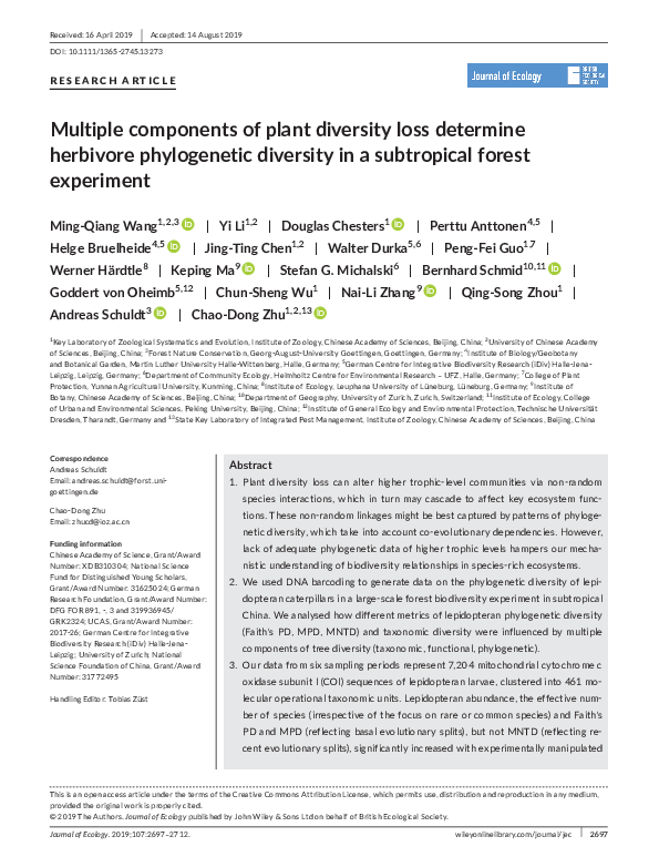 (PDF) Multiple components of plant diversity loss determine herbivore ...
