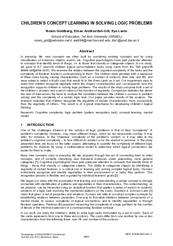 (PDF) Children’s Concept Learning in Solving Logic Problems