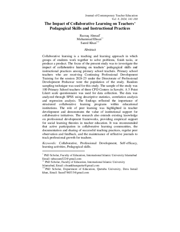 (PDF) The Impact of Collaborative Learning on Teachers' Pedagogical ...