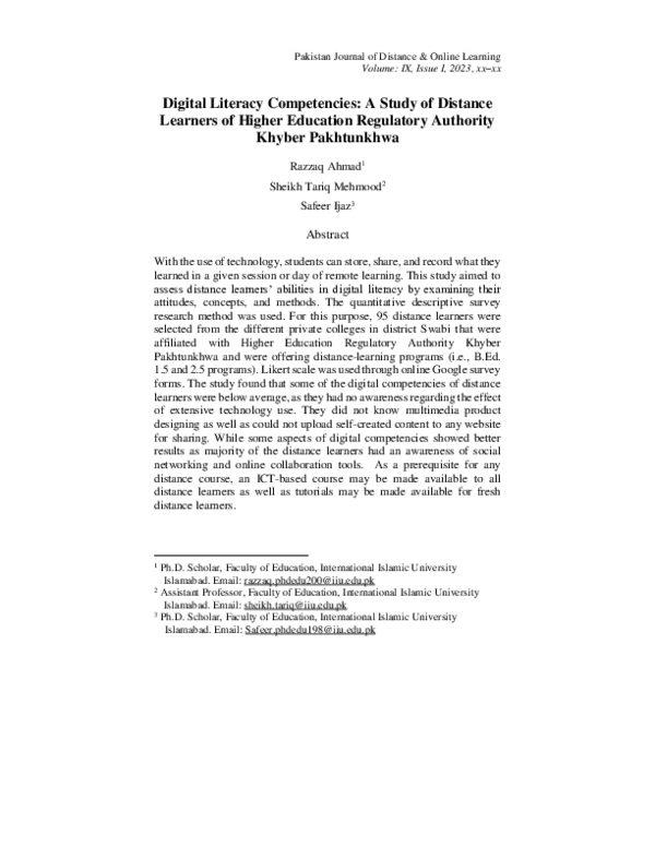(PDF) Digital Literacy Competencies: A Study of Distance Learners of ...