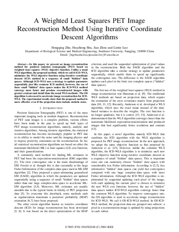 (PDF) A weighted least squares PET image reconstruction method using ...