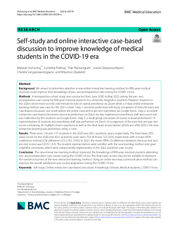 (PDF) Self-study and online interactive case-based discussion to ...