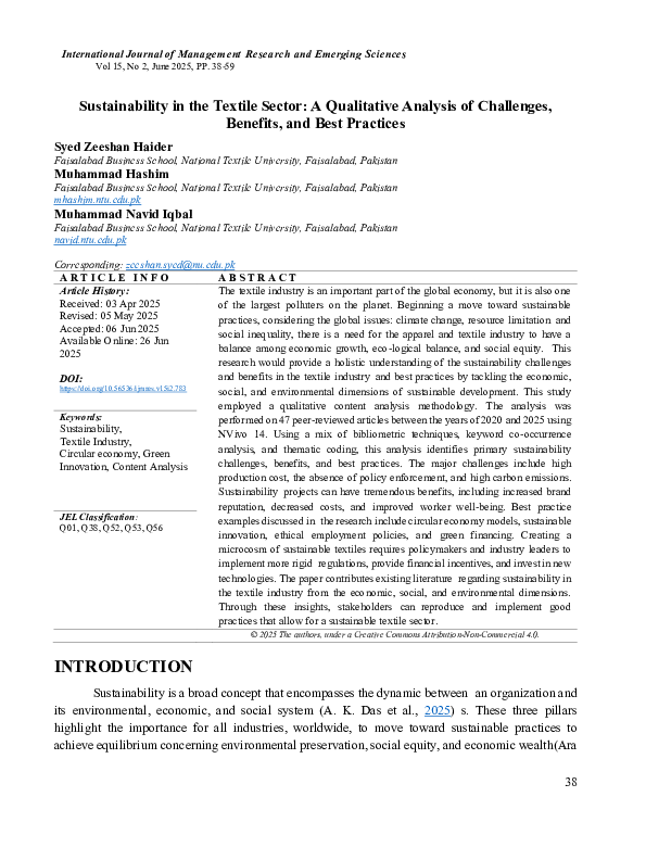 (PDF) Sustainability in the Textile Sector: A Qualitative Analysis of ...