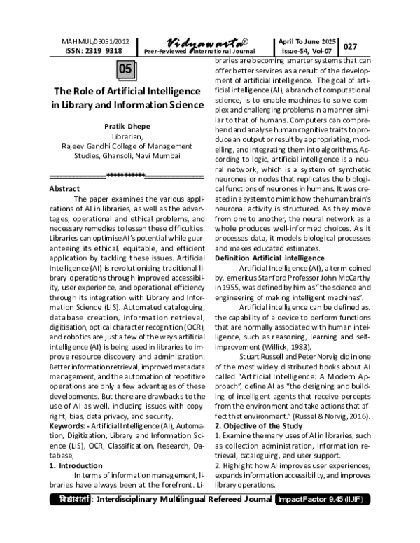 (PDF) The Role of Artificial Intelligence in Library and Information ...