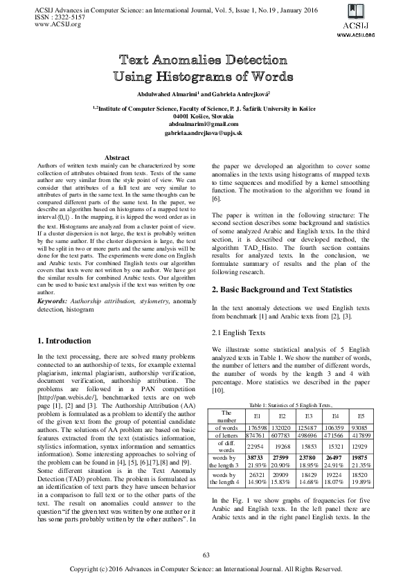 (PDF) Anomalies Detection Using Histograms of Words