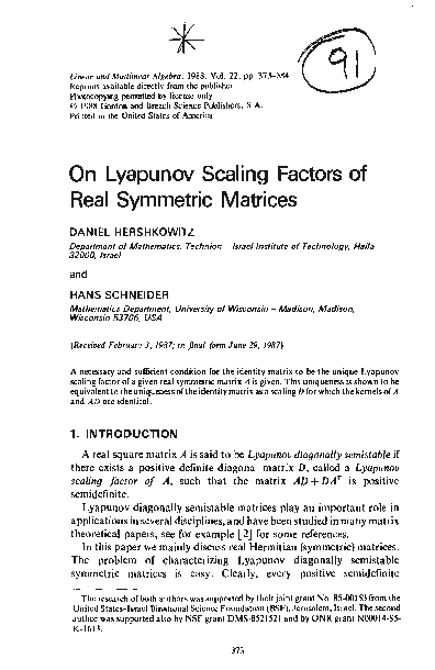 (PDF) On Lyapunov scaling factors of real symmetric matrices