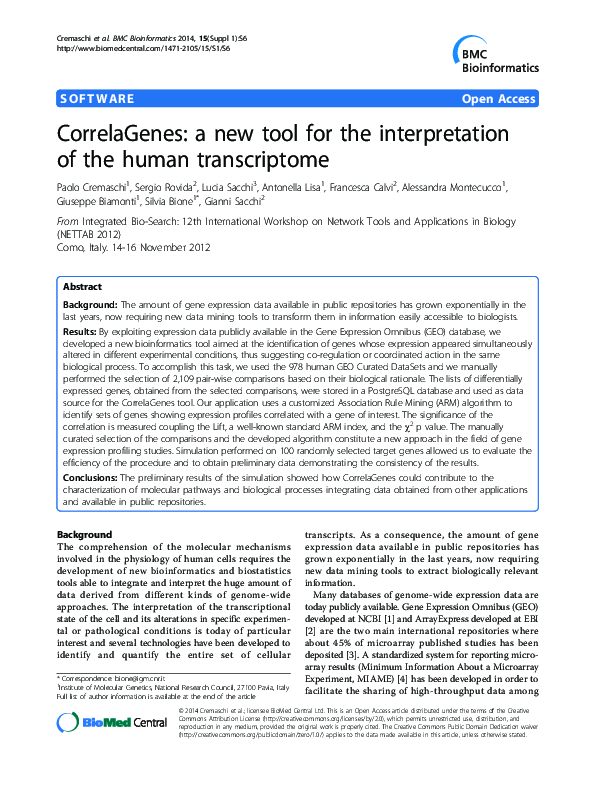 (PDF) CorrelaGenes: a new tool for the interpretation of the human ...