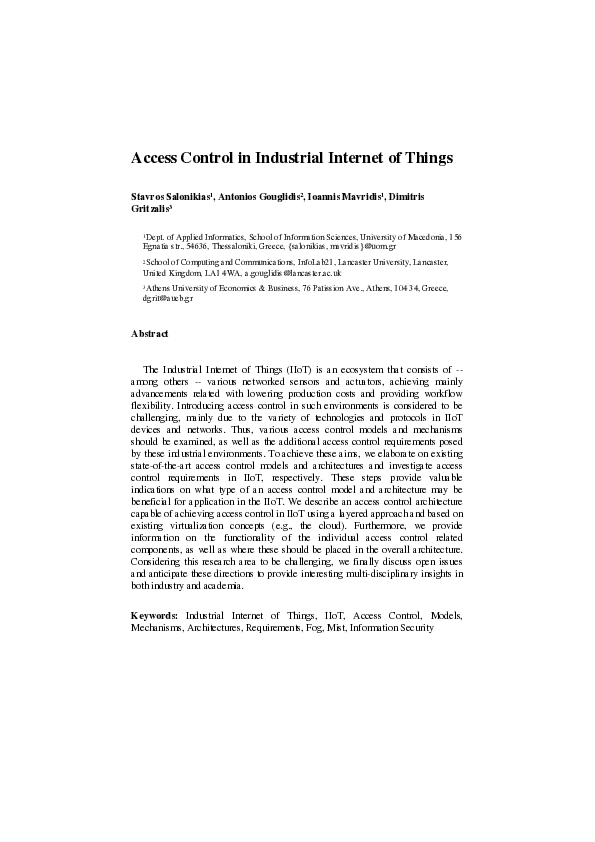 (PDF) Access Control in the Industrial Internet of Things