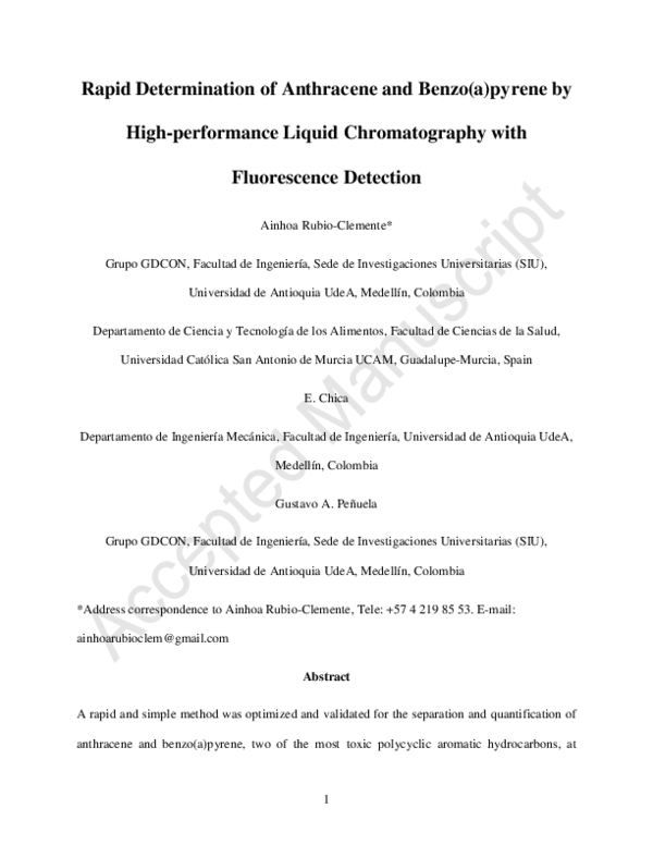 (PDF) Rapid Determination of Anthracene and Benzo(a)pyrene by High ...