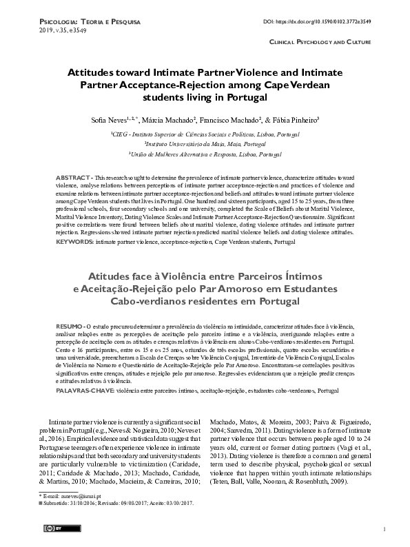 (PDF) Attitudes toward Intimate Partner Violence and Intimate Partner ...