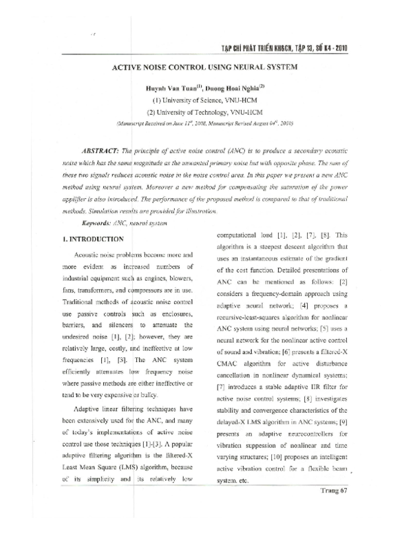 (PDF) Active Noise Control Using Neural System