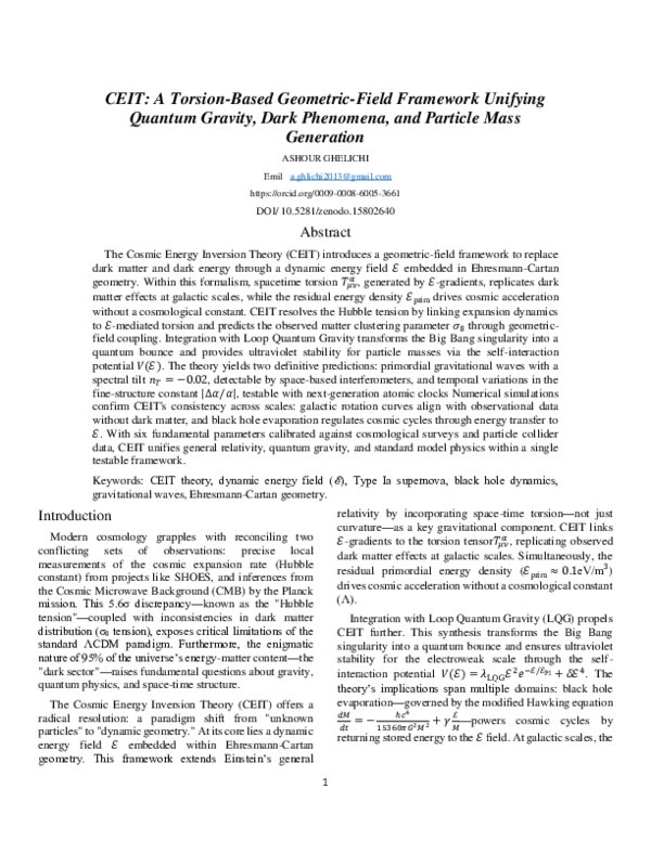 (PDF) CEIT A Torsion Based Geometric Field Framework Unifying Quantum ...