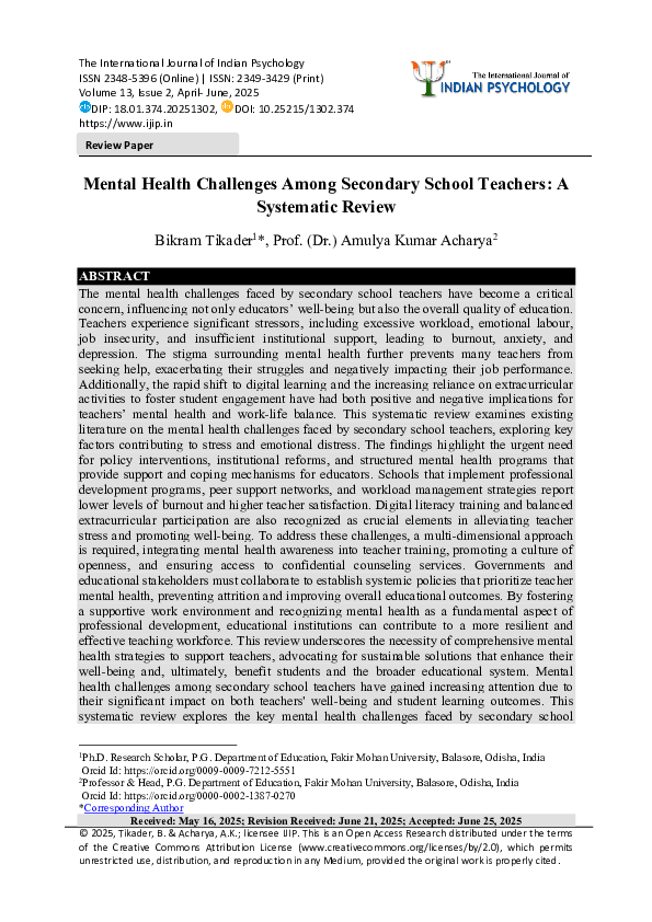 (PDF) Mental Health Challenges Among Secondary School Teachers: A ...