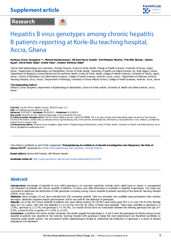 (PDF) Hepatitis B virus genotypes among chronic hepatitis B patients ...