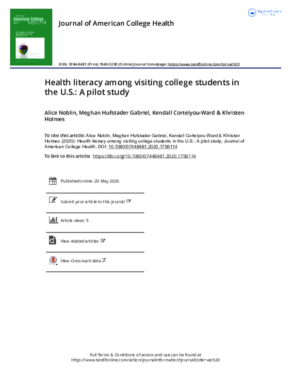 (PDF) Health literacy among visiting college students in the U.S.: A ...