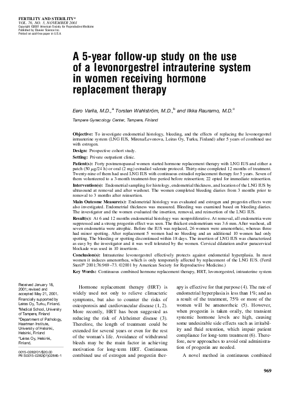 (PDF) A 5-year follow-up study on the use of a levonorgestrel ...