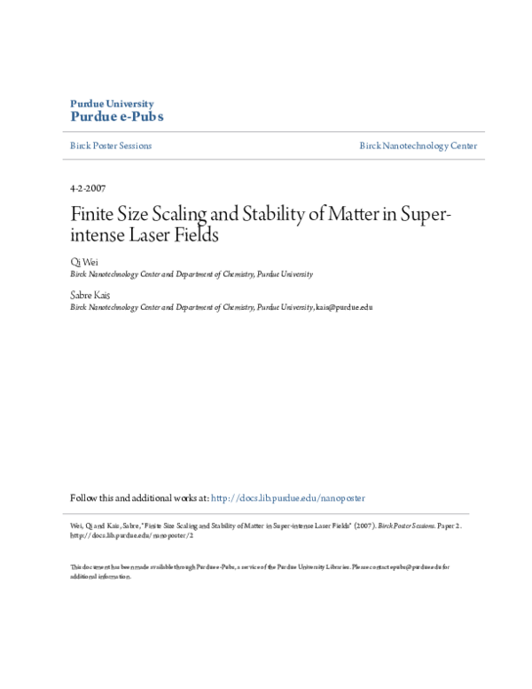 (PDF) Finite Size Scaling and Stability of Matter in Super-intense ...