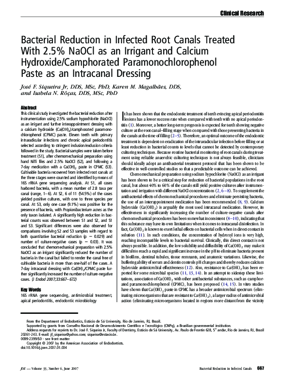(PDF) Bacterial reduction in infected root canals treated with 2.5% ...