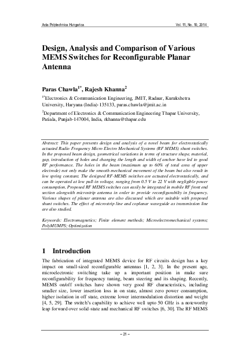 (PDF) Design, Analysis and Comparison of Various MEMS Switches for ...