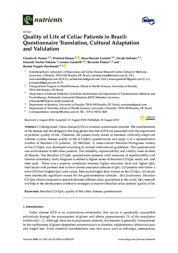 (PDF) Quality of Life of Celiac Patients in Brazil: Questionnaire ...