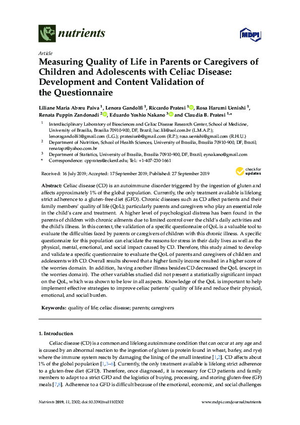 (PDF) Measuring Quality of Life in Parents or Caregivers of Children ...