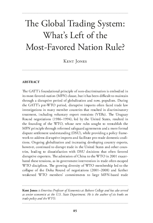 (PDF) The Global Trading System: What's Left of the Most-Favored Nation ...