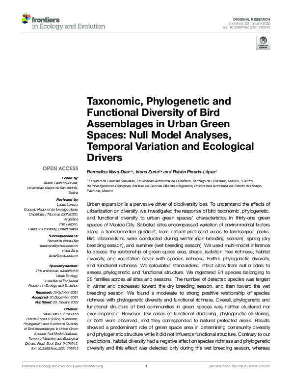 (PDF) Taxonomic, Phylogenetic and Functional Diversity of Bird ...