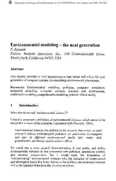 (PDF) Environmental Modeling - The Next Generation