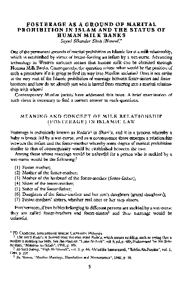 (PDF) Fosterage as a Ground of Marital Prohibition in Islam and the ...