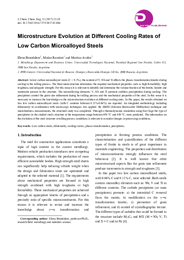 (PDF) Microstructure Evolution at Different Cooling Rates of Low Carbon ...