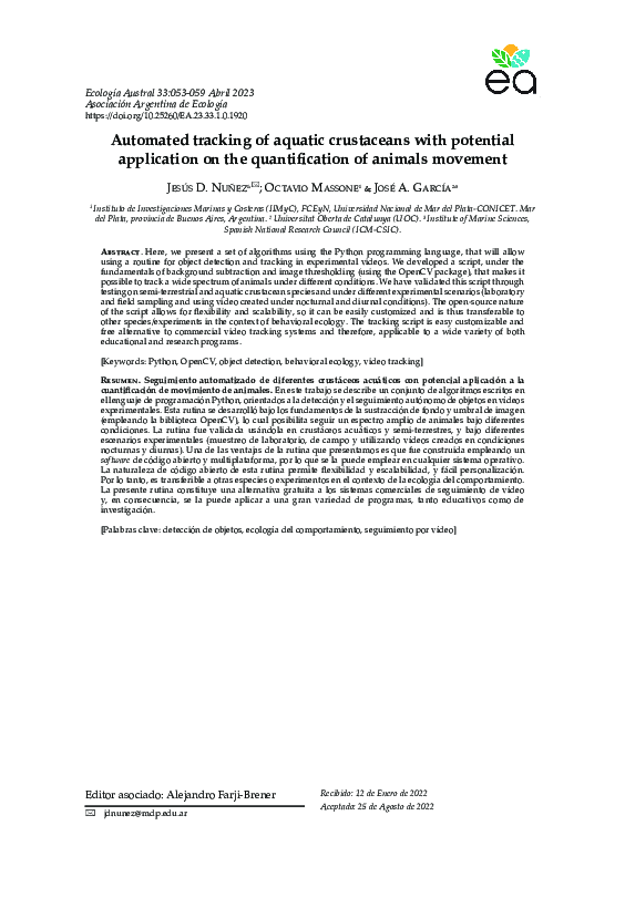 (PDF) Automated tracking of aquatic crustaceans with potential ...