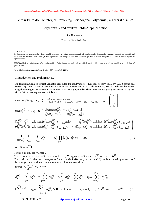 (PDF) Certain finite double integrals involving biorthogonal polynomial ...